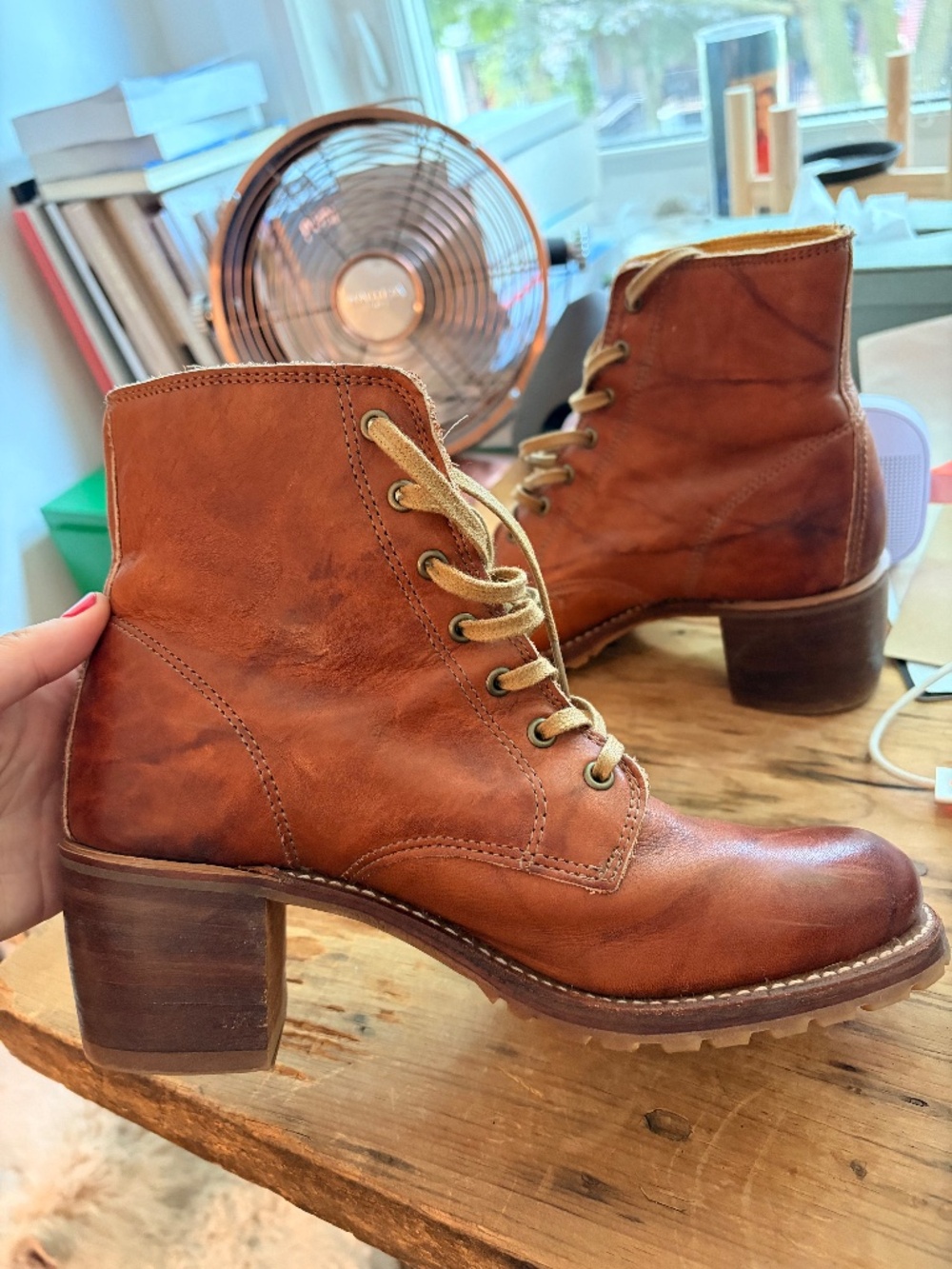 Frye Leather Boots, Distressed, Heels, US 8.5, Almost New - Picture 8 of 11
